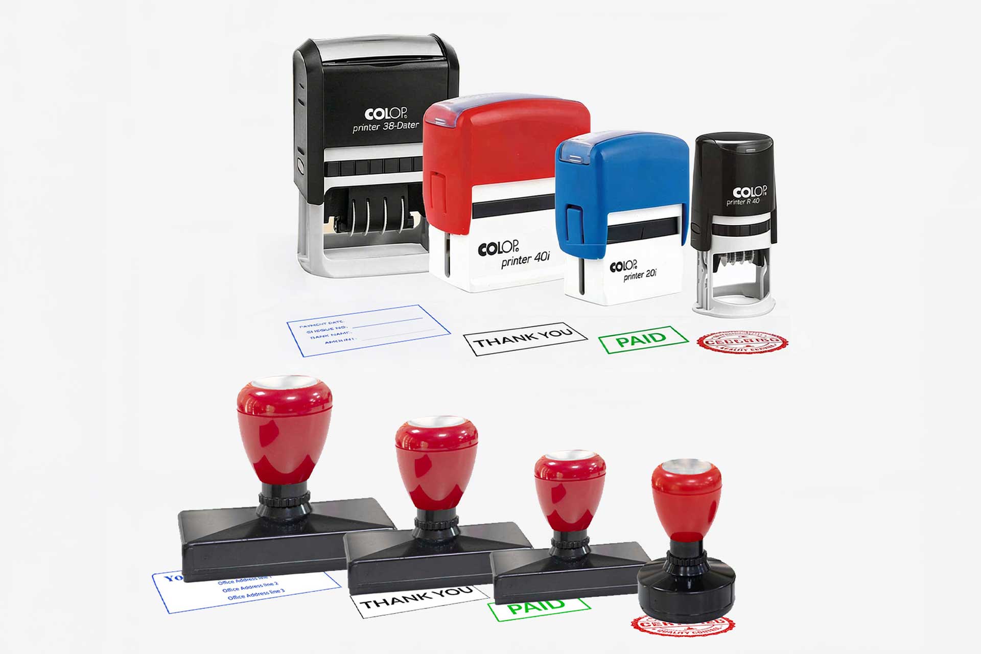 Assorted rubber and self-inking stamps